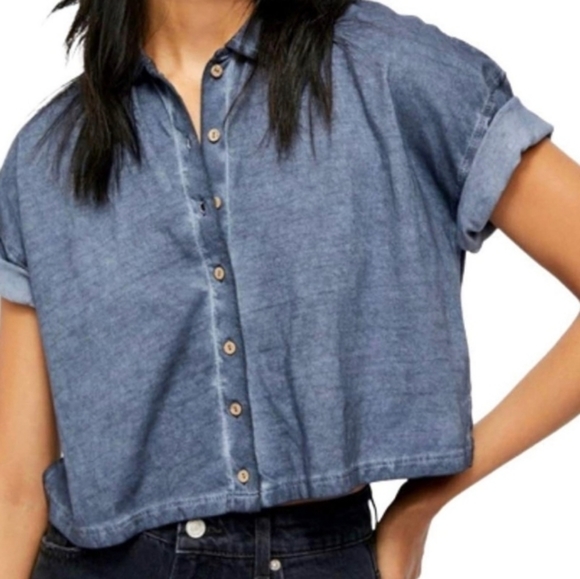 Free People Weekend Rush‎ Crop Top Navy Blue - Picture 1 of 13